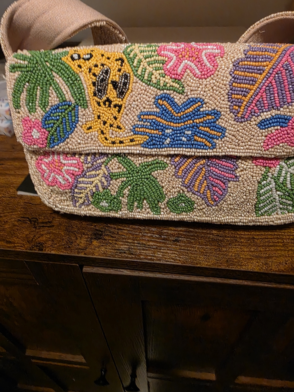 NWT America & Beyond Tropical Leopard Beaded Shoulder Bag